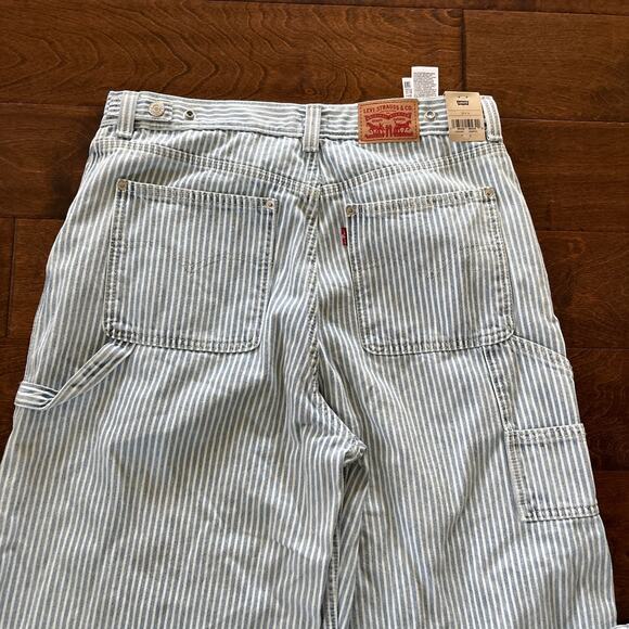 NWT Levi's High Rise Cinch Baggy Carpenter Pants Blue and White Women's Size 32 - Picture 10 of 12